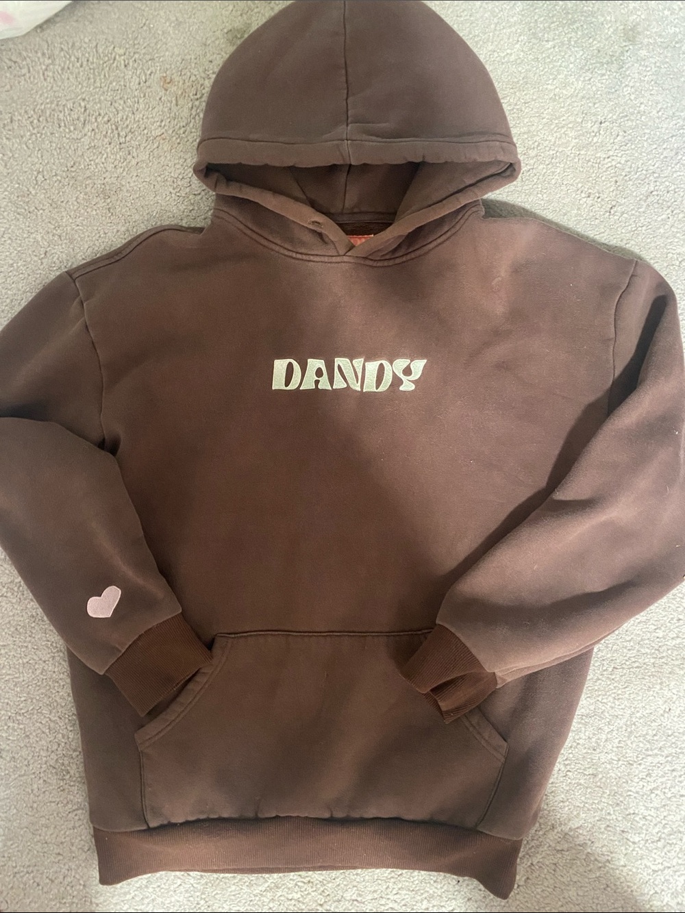Brown Pullover Hoodie with Heart Accent